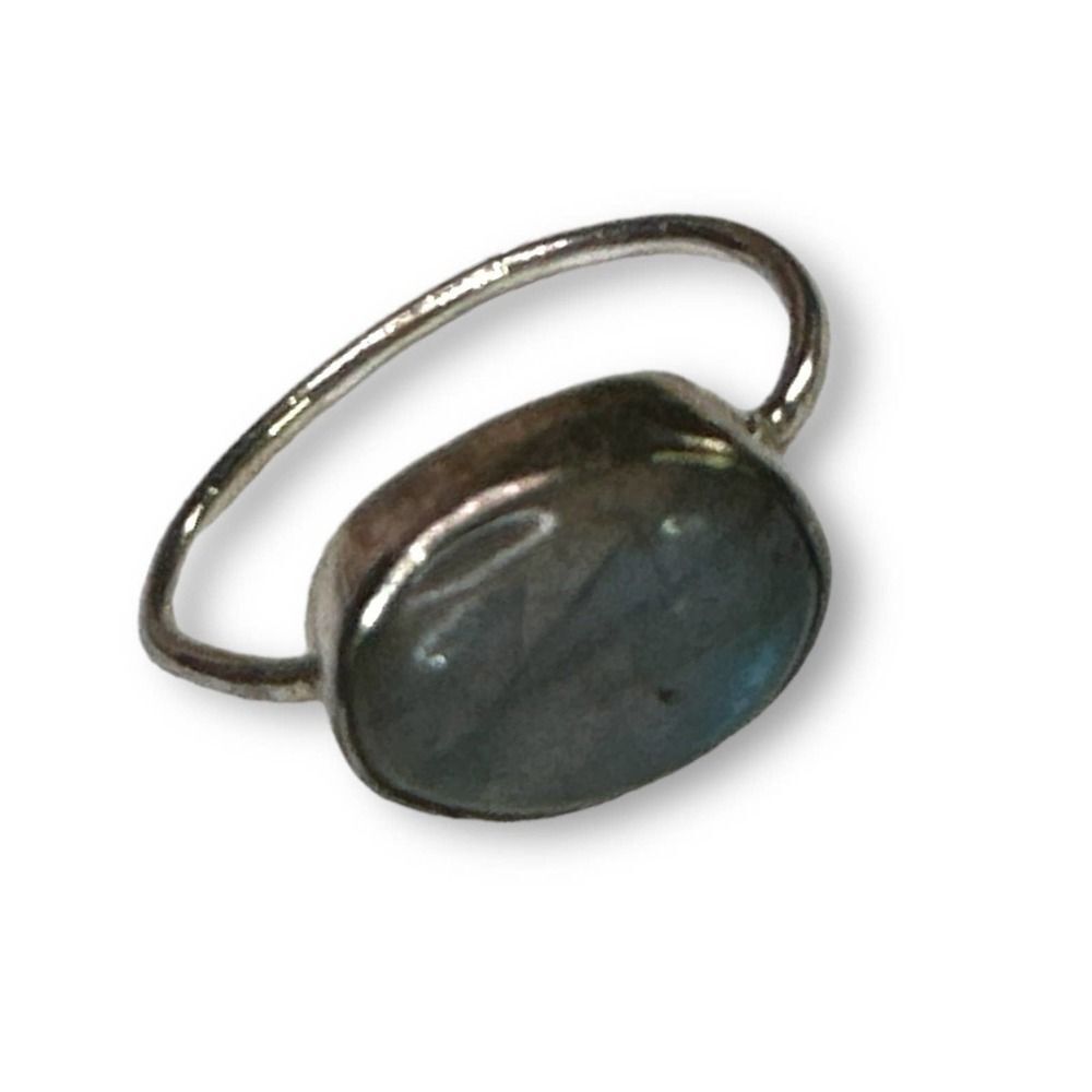 Labradorite 925 Silver Stackable Ring Size 6.75